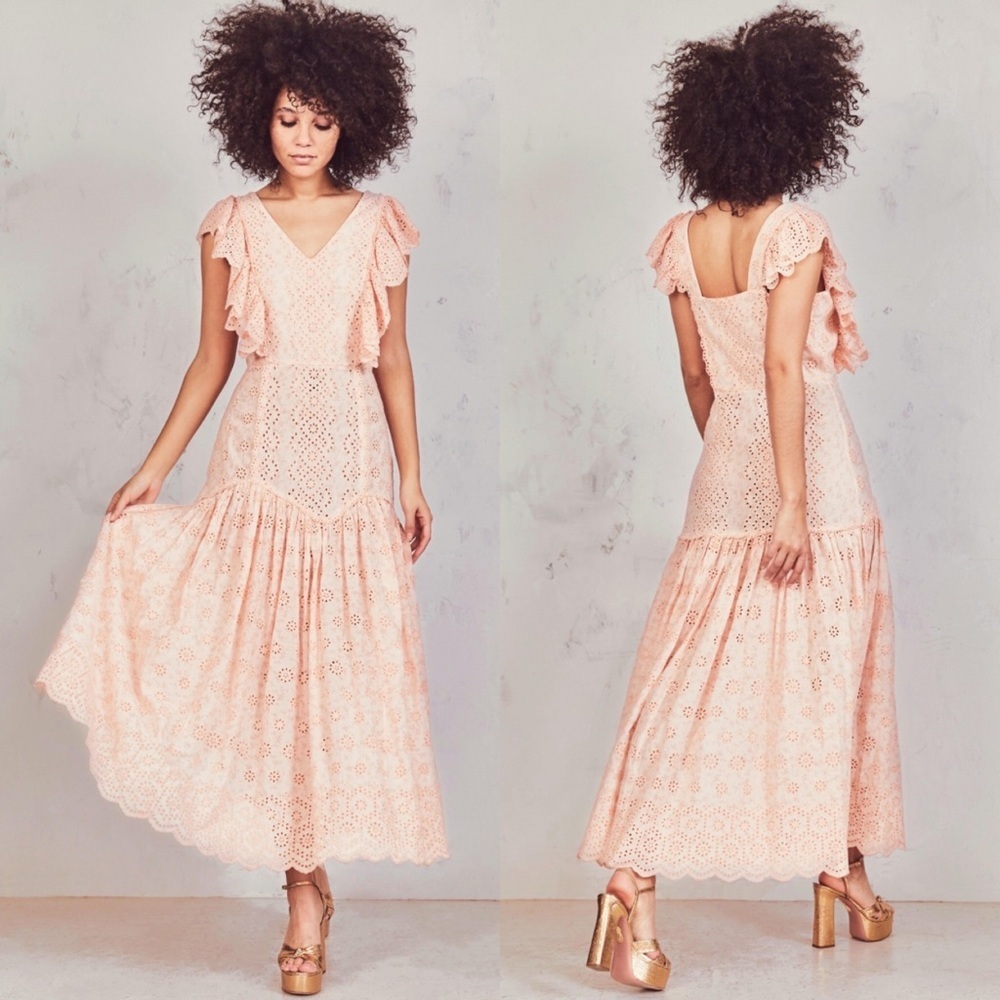 NWT LoveShackFancy Cressida Pink Cottage Maxi Dress Small